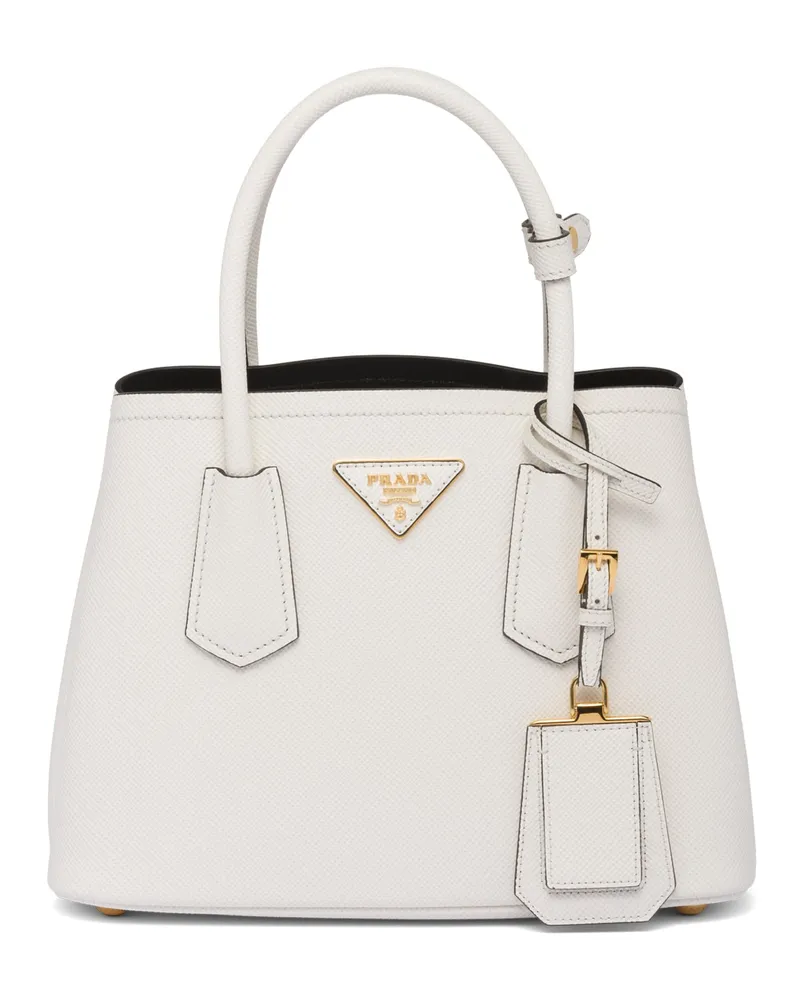 Prada Kleine  Double Tasche Aus Saffiano-leder, Damen, White/black White