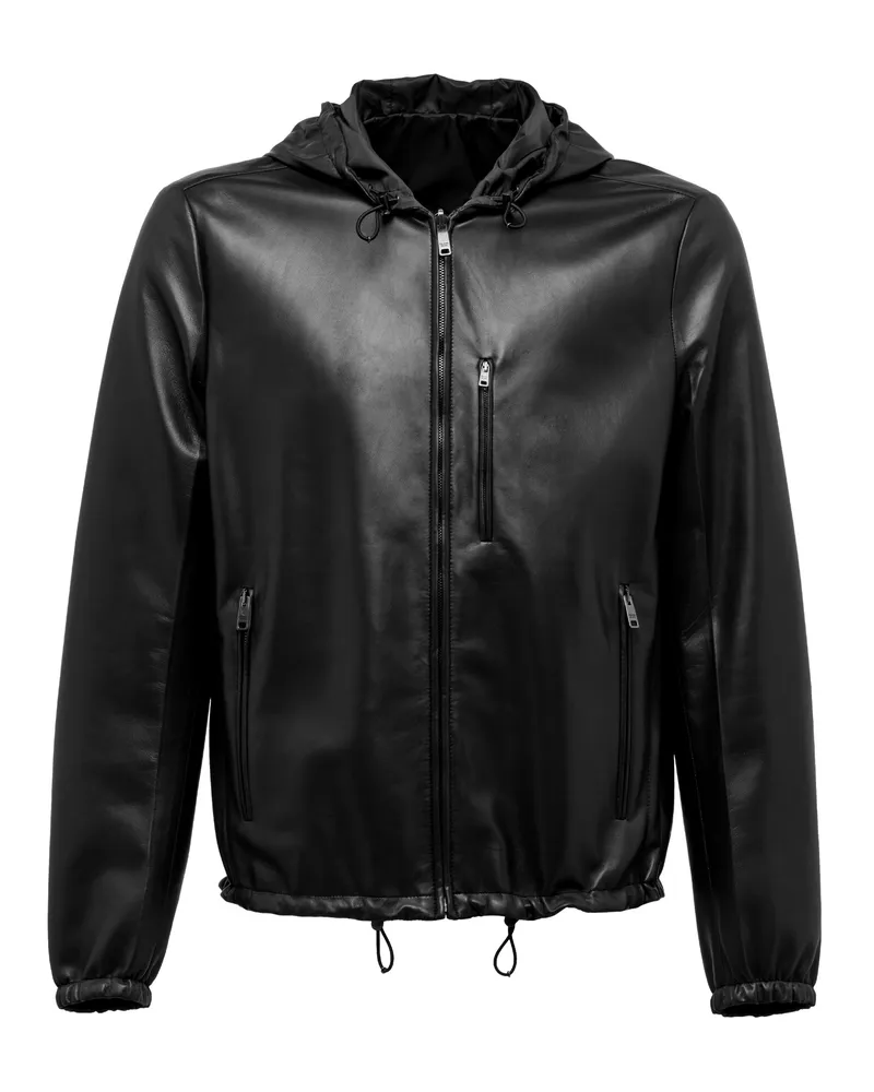 Prada Lederjacke Zum Wenden, Herren, Schwarz, Größe Schwarz