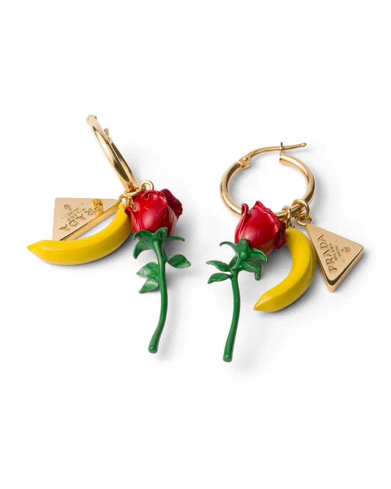 Prada Ohrringe Aus Emailliertem Metall, Damen, Gold/mehrfarbig Gold