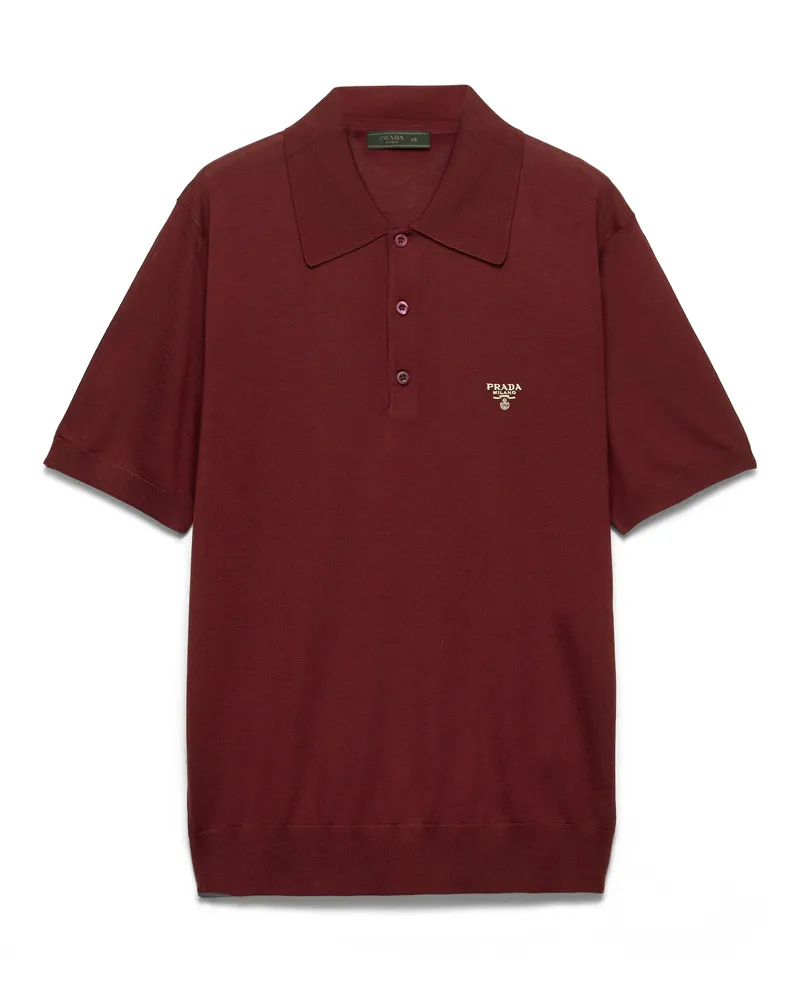 Prada Poloshirt Aus Superfine-wool, Herren, Amaranthrot/maisgelb, Größe Amaranthrot
