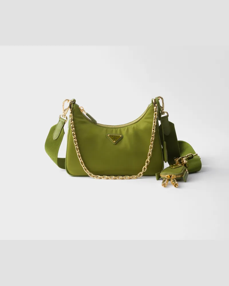 Prada Re-Edition 2005 Tasche aus Re-Nylon und Saffiano-Leder Efeugrün