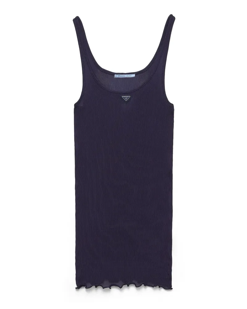 Prada Ribbed Knit Silk Tank Top, Damen, Ostseeblau, Größe Ostseeblau