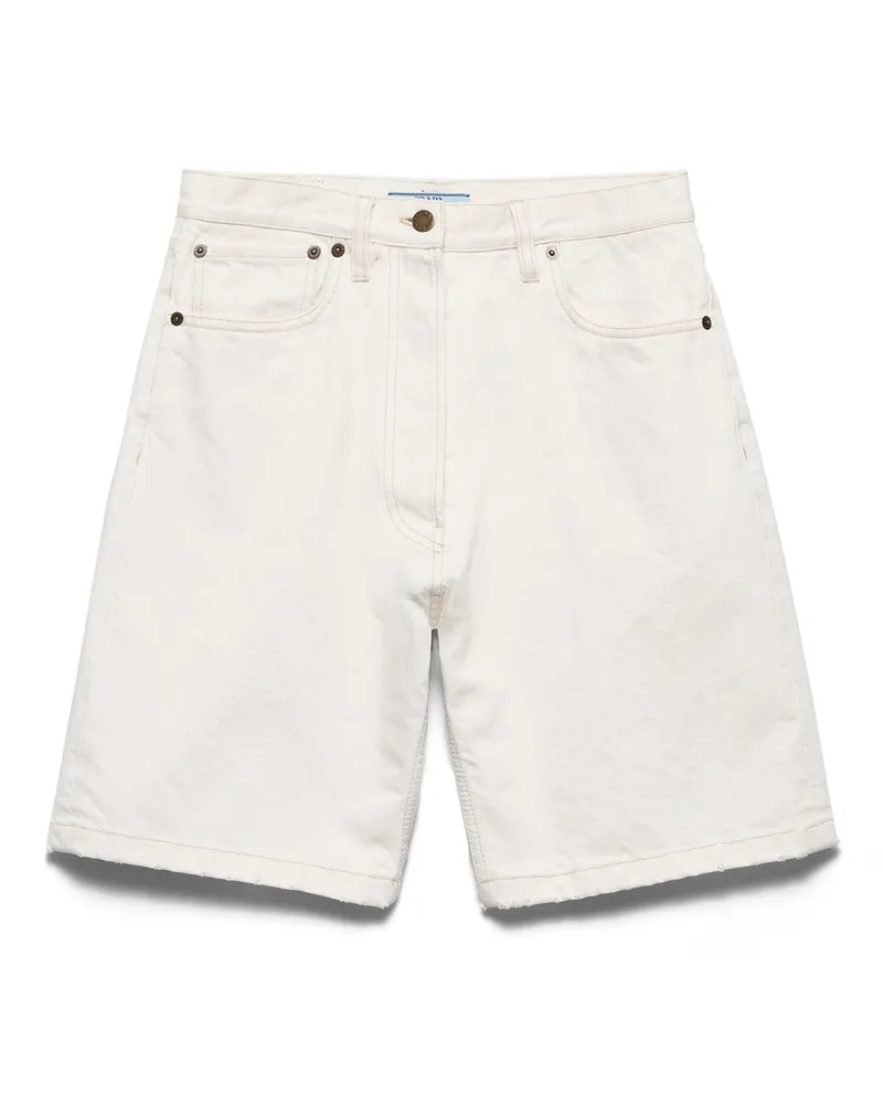 Prada Alte Bermudas Aus Denim, Damen, Weiss, Größe Weiss