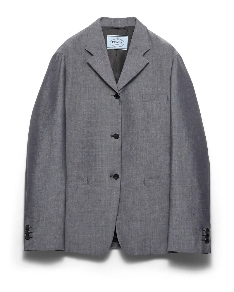 Prada Einreihige Jacke Aus Kid Mohair, Damen, Schiefergrau, Größe Schiefergrau