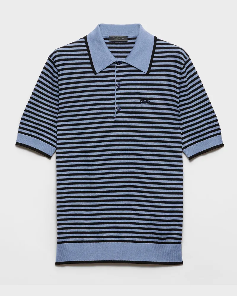 Prada Gestreiftes Poloshirt aus Baumwolle Fliegerblau