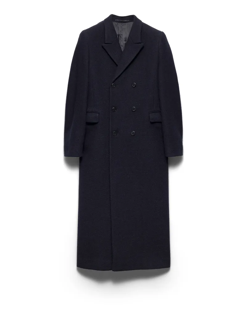 Prada Doppelreihiger Mantel Aus Wolle, Herren, Blau, Größe Blau