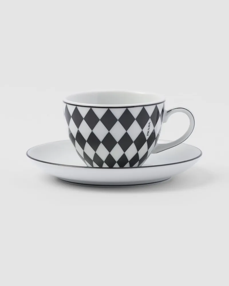 Prada Set mit vier Espressotassen aus Porzellan – Checkerboard Weiss