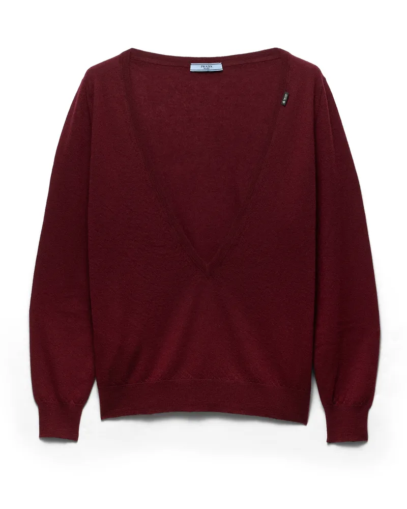 Prada Pullover Aus Kaschmir Mit V-ausschnitt, Damen, Amaranthrot, Größe Amaranthrot
