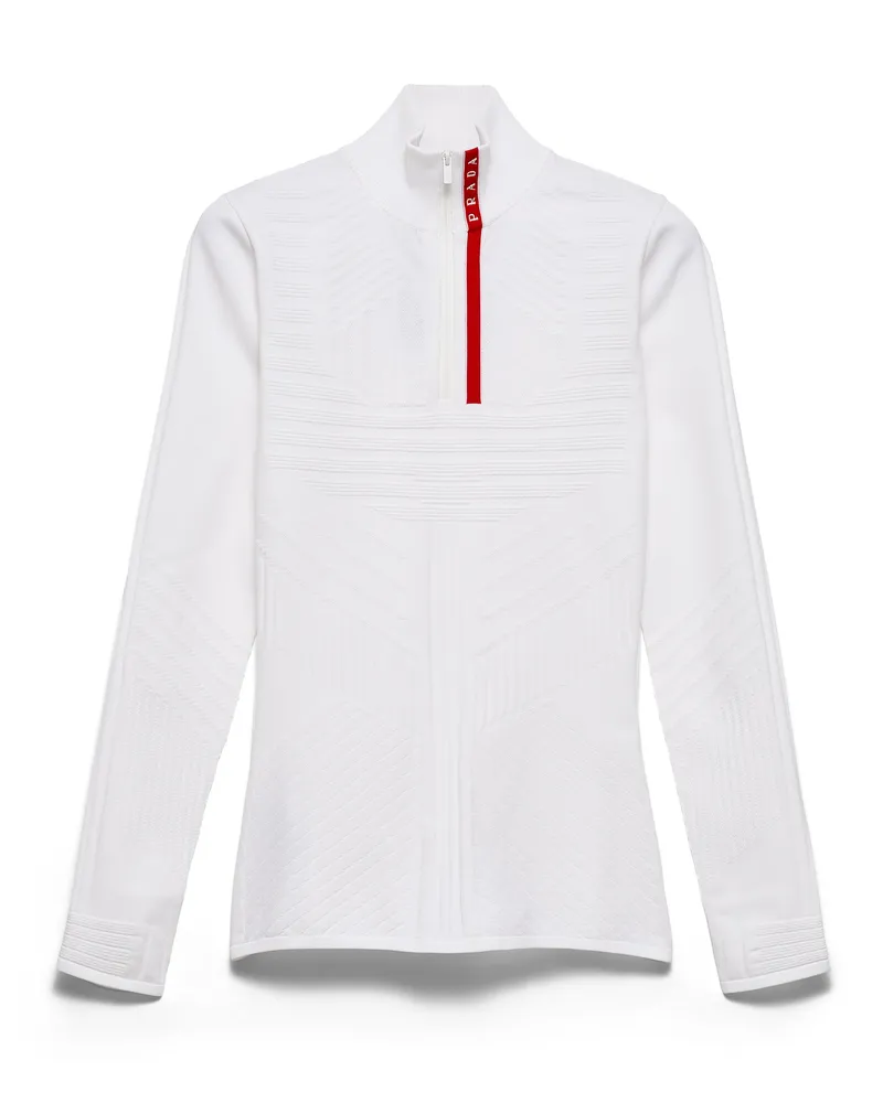 Prada Rollkragenpullover Aus Re-nylon, Damen, Weiss, Größe Weiss