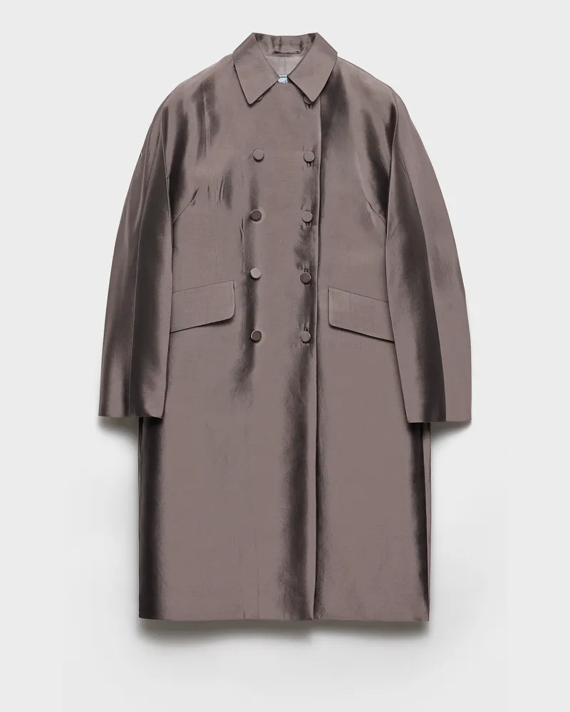 Prada Doppelreihiger Mantel aus Wolle und Seide Grau