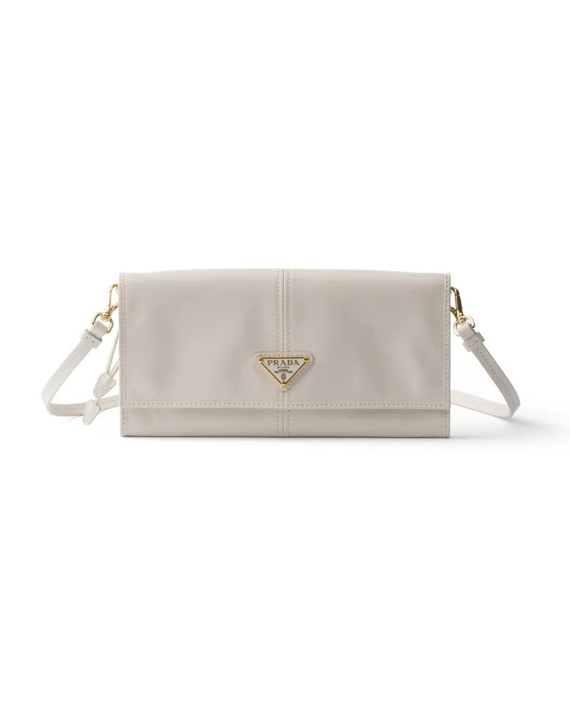 Prada Brieftasche Aus Leder Mit Schulterriemen, Damen, Weiss Weiss