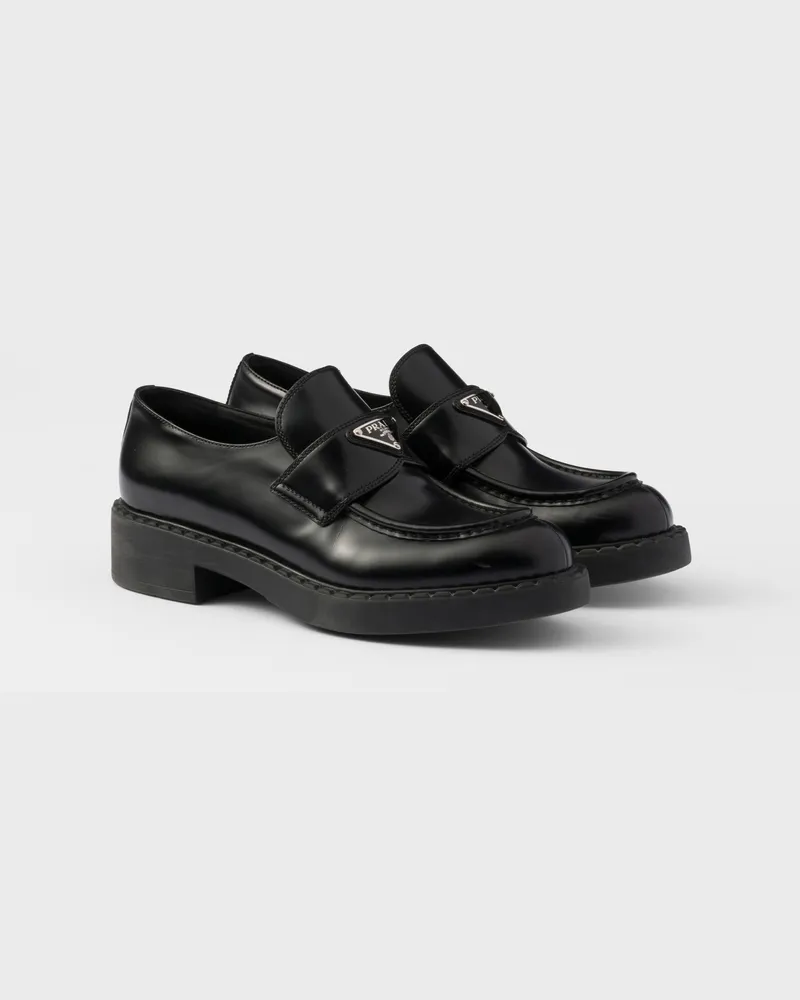 Prada Chocolate Mokassins Aus Gebürstetem Leder, Damen, Schwarz, Größe Schwarz