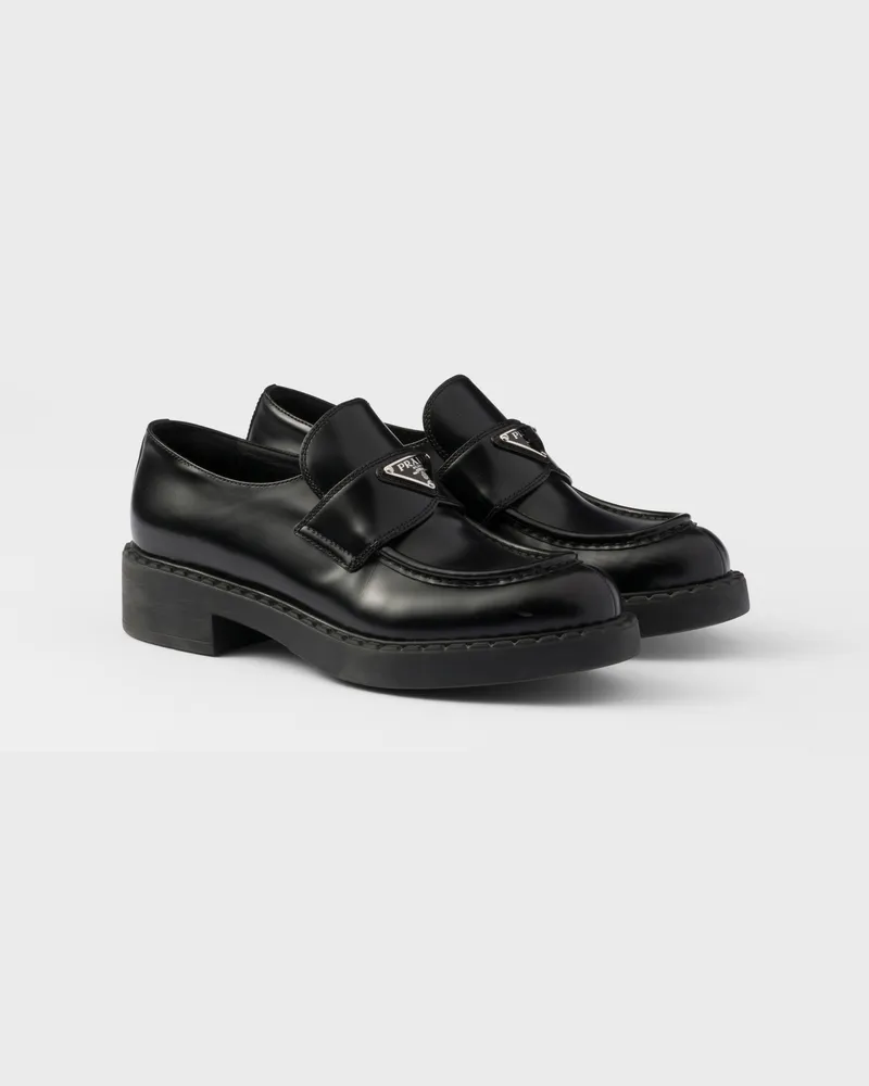 Prada Chocolate Mokassins aus gebürstetem Leder Schwarz