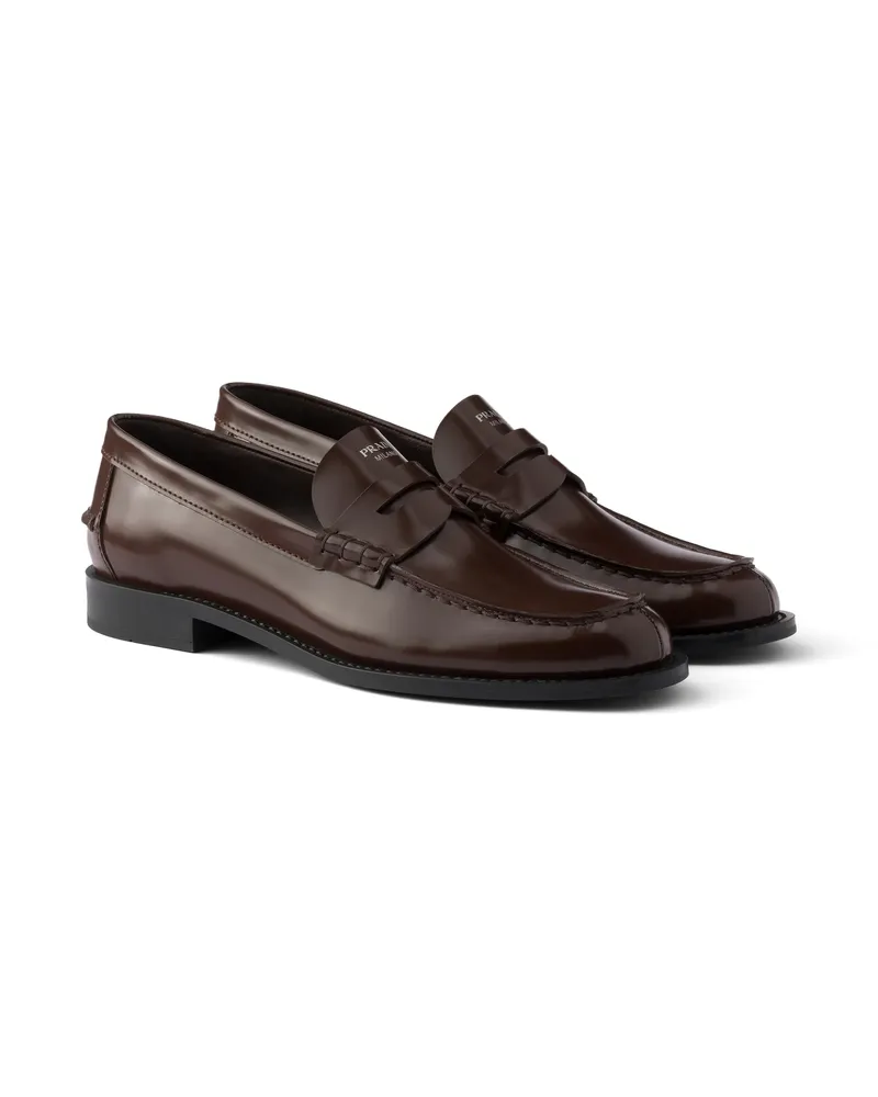 Prada Loafer Aus Gebürstetem Leder, Damen, Sienna, Größe Sienna
