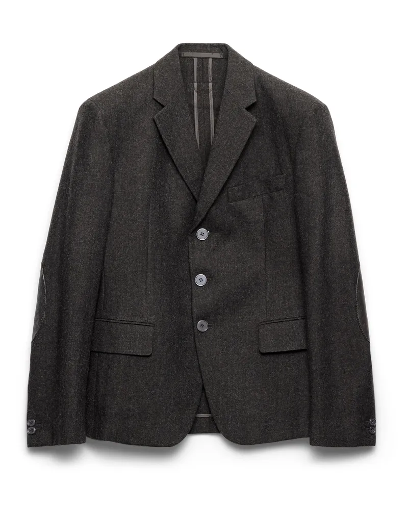 Prada Einreihige Jacke Aus Wolle, Herren, Ebenholz, Größe Ebenholz