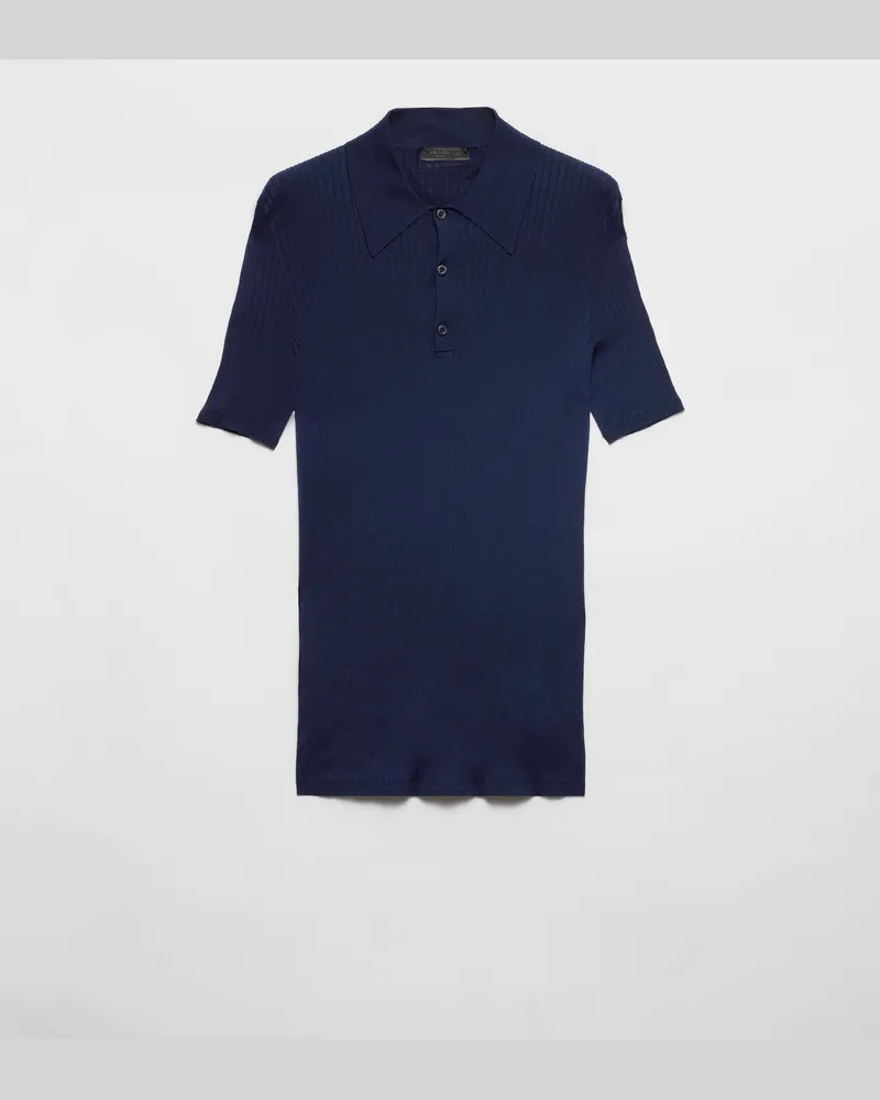 Prada Rippstrick-Poloshirt aus Baumwolle Blau