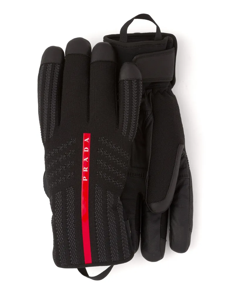 Prada Skihandschuhe Aus Gore-tex, Leder Und Strick, Herren, Schwarz, Größe 6 Schwarz