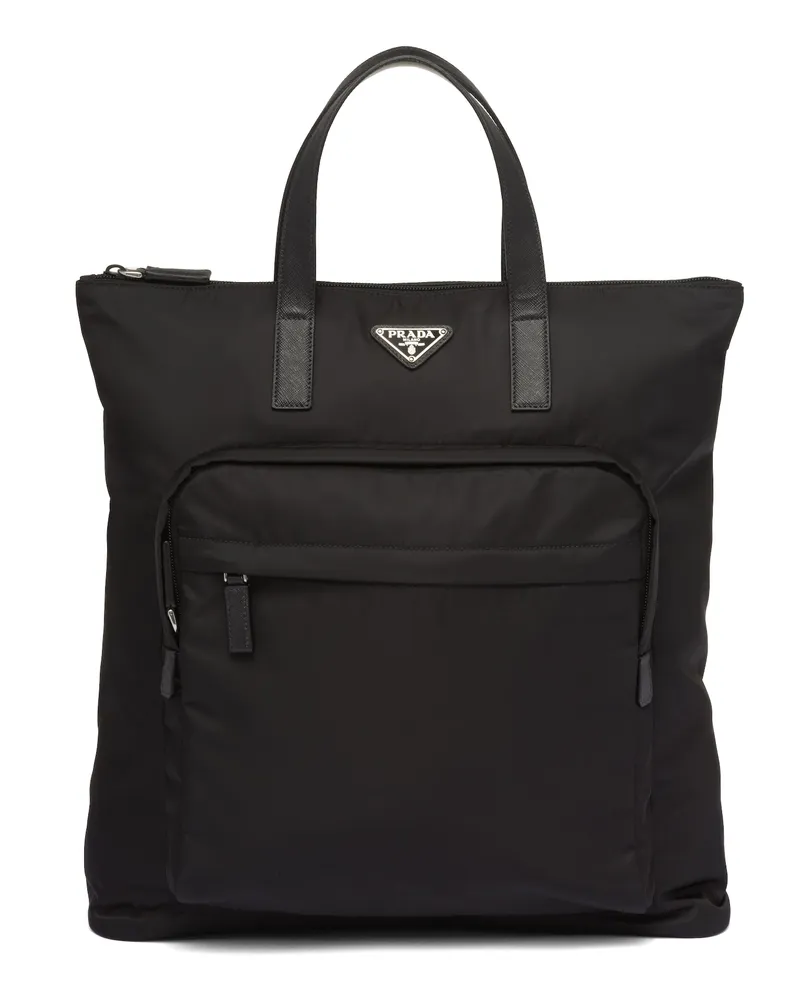 Prada Tote Bag Aus Re-nylon Und Saffiano-leder, Herren, Schwarz Schwarz