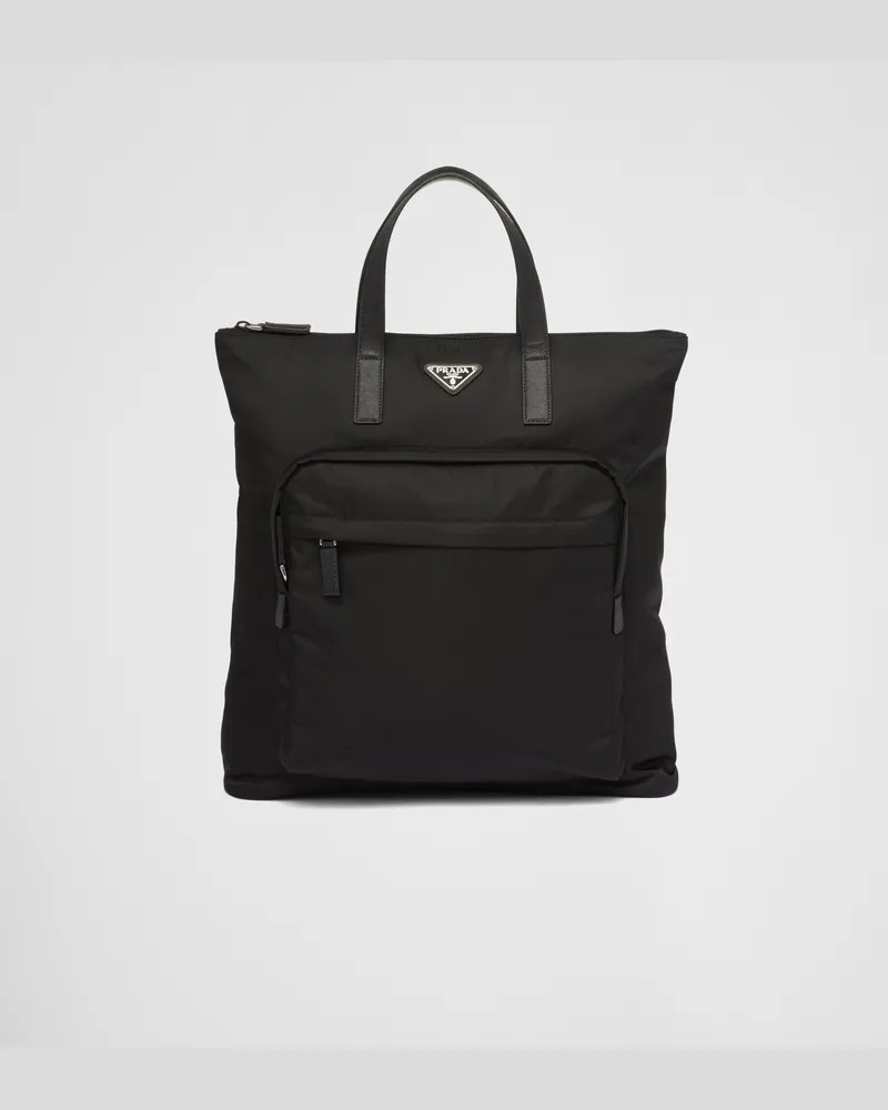 Prada Tote Bag aus Re-Nylon und Saffiano-Leder Schwarz