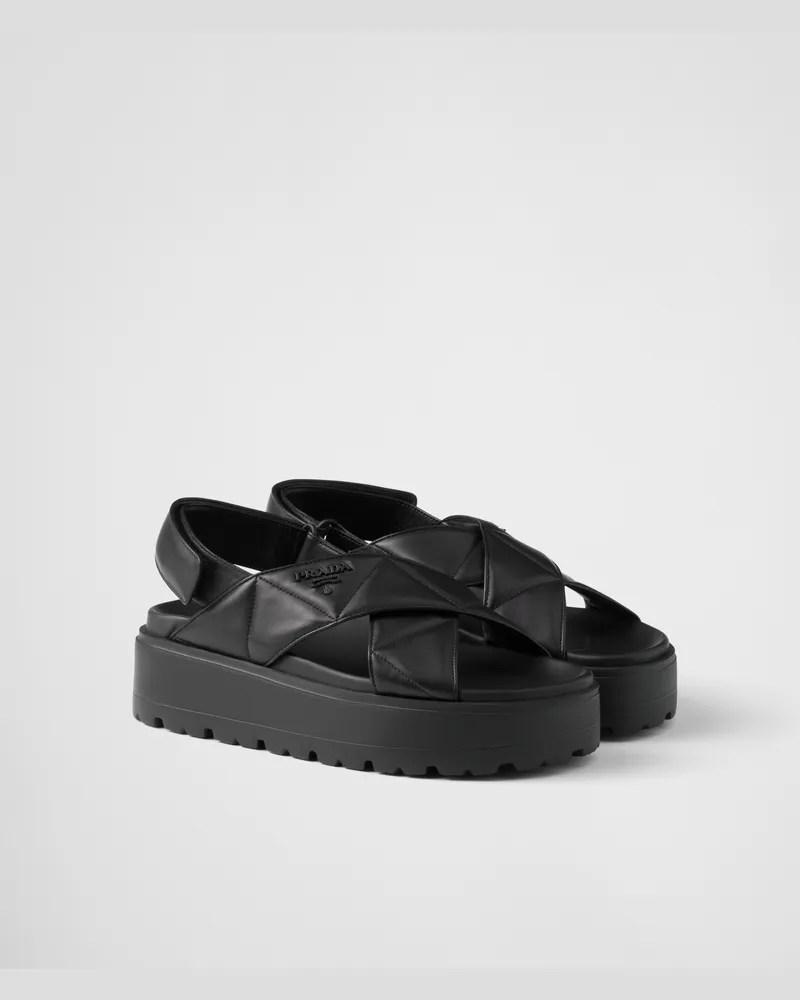Prada Plateau-Sandalen aus Nappa-Leder mit gekreuztem Band Schwarz