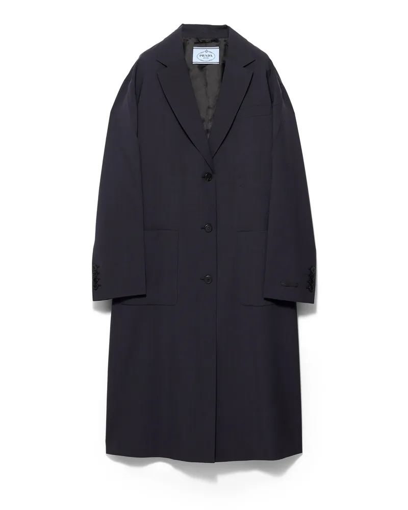 Prada Einreihiger Mantel Aus Leichter Wolle, Damen, Blau, Größe Blau