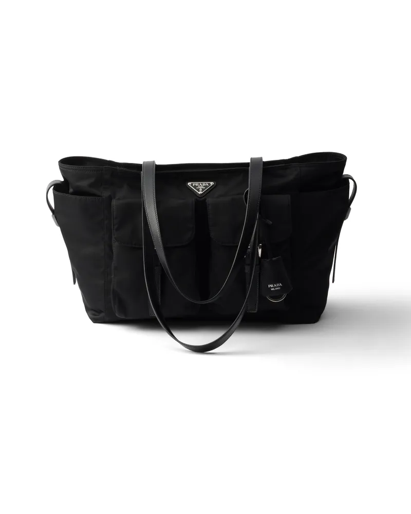 Prada Große Shopping Bag Aus Re-nylon, Damen, Schwarz Schwarz