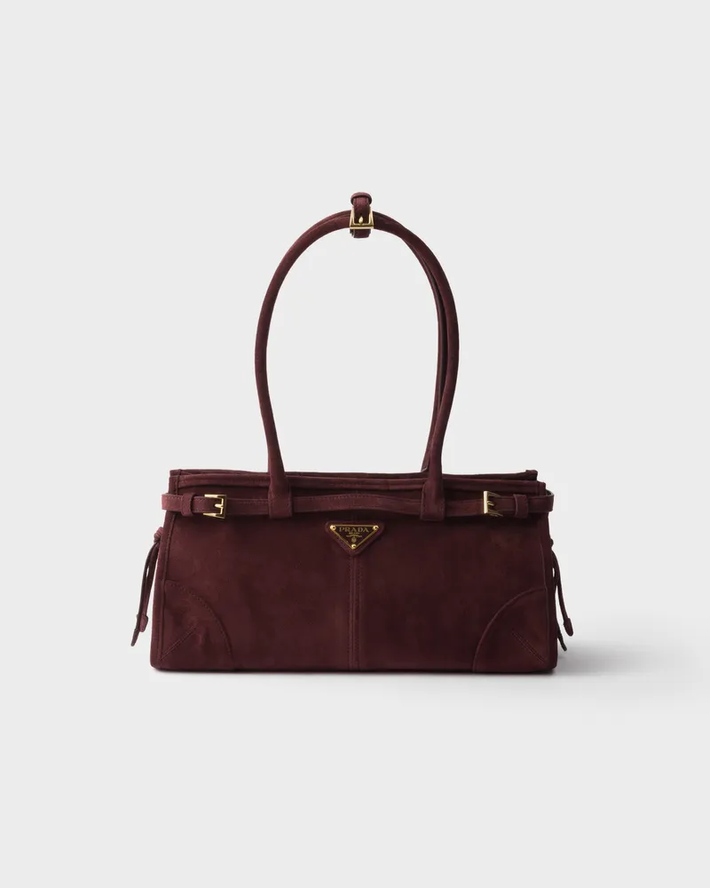 Prada Bonnie Medium Handtasche aus Wildleder Burgunderrot