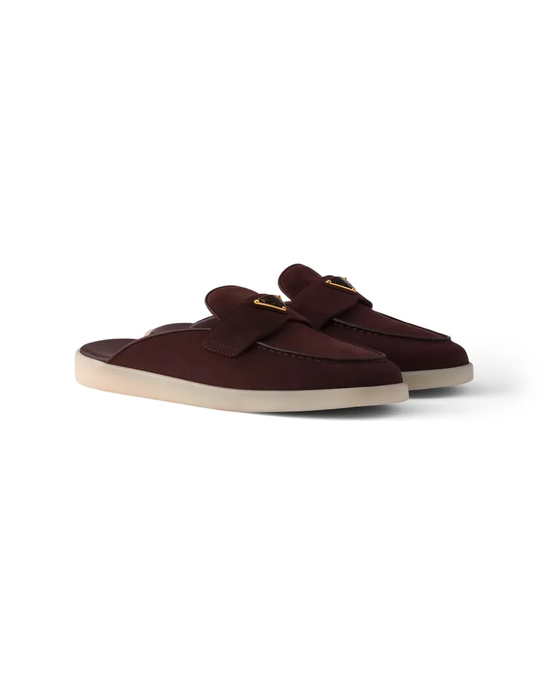 Prada Mules Aus Nubukleder, Damen, Burgunderrot, Größe Burgunderrot