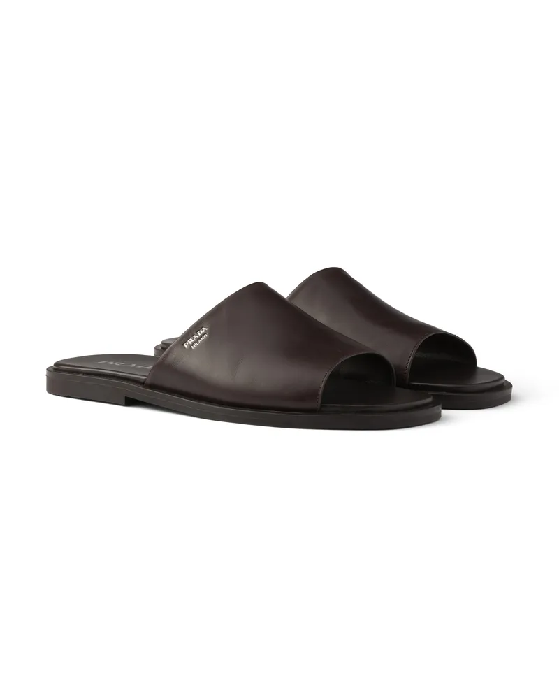 Prada Pantoletten Aus Leder, Herren, Dunkelbraun, Größe 8 Dunkelbraun