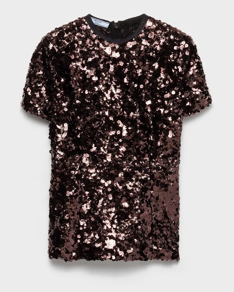 Prada Top aus bestickten Pailletten Pflaume