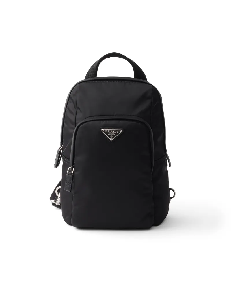 Prada Rucksack Aus Re-nylon Und Saffiano-leder, Herren, Schwarz Schwarz