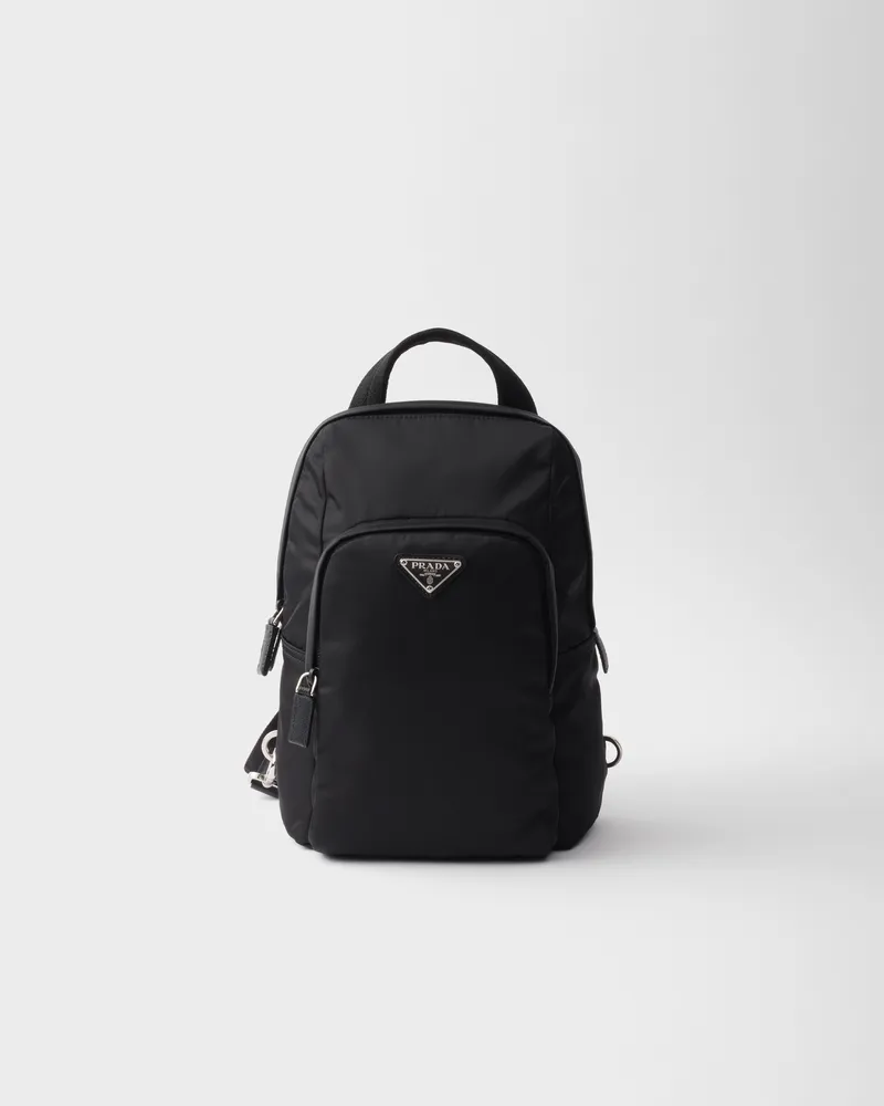 Prada Rucksack aus Re-Nylon und Saffiano-Leder Schwarz
