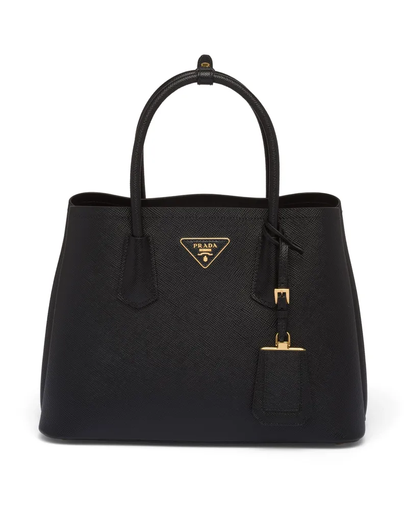 Prada Mittelgroße  Double Tasche Aus Saffiano-leder, Damen, Schwarz Schwarz