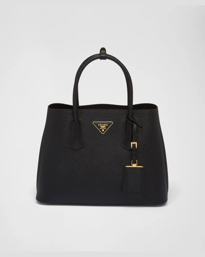 Prada Mittelgroße  Double Tasche aus Saffiano-Leder Schwarz