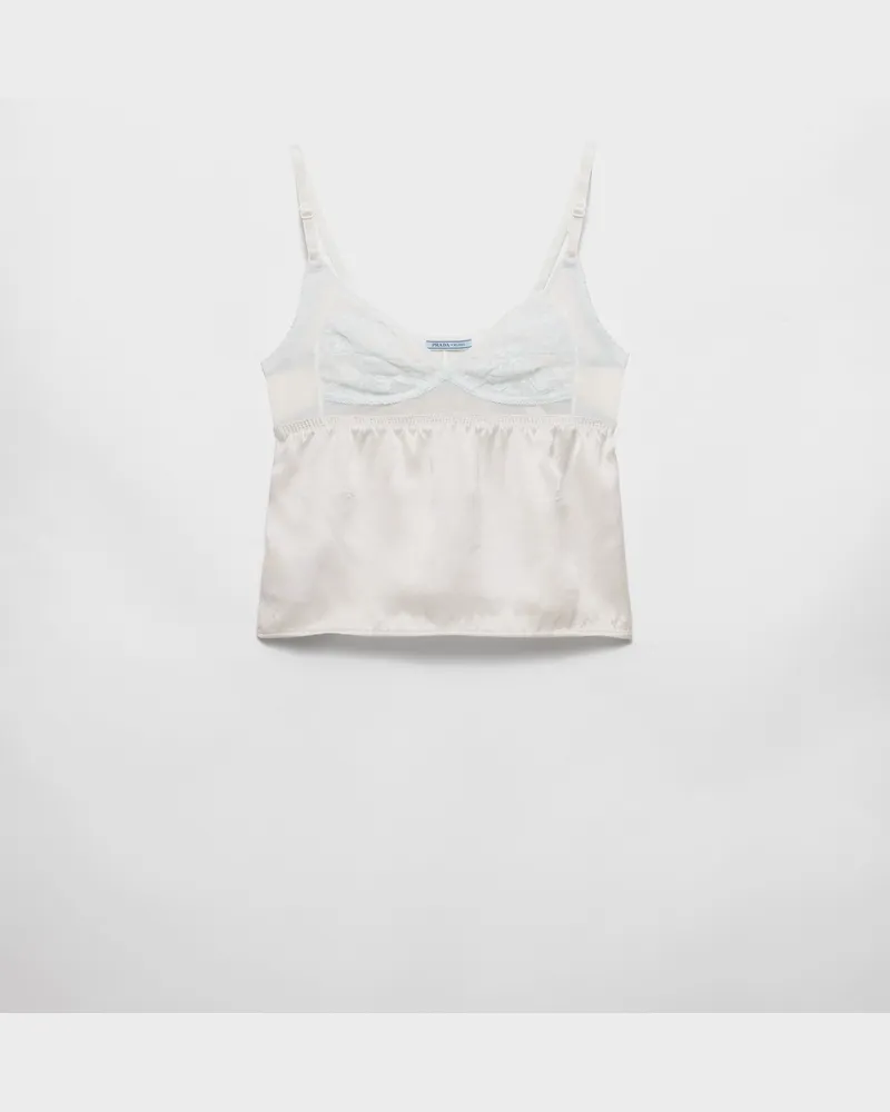 Prada Top aus Satin und Spitze im Vintage-Look Eis