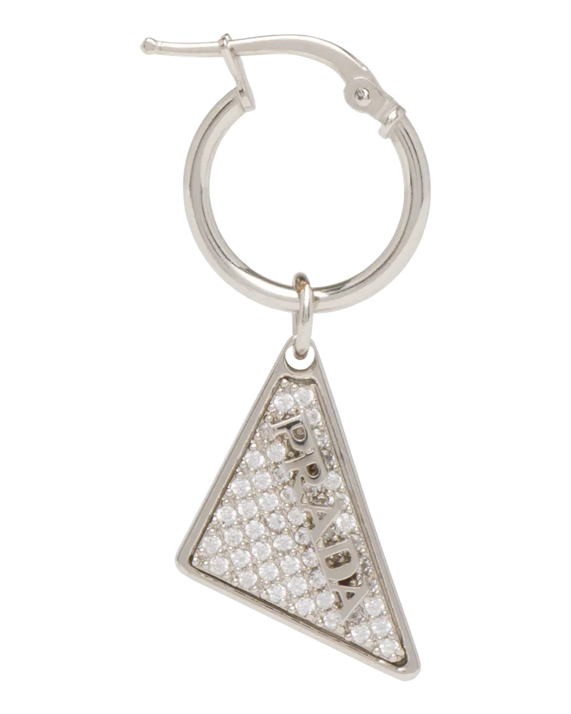 Prada Crystal Logo Jewels langer Ohrring Silber