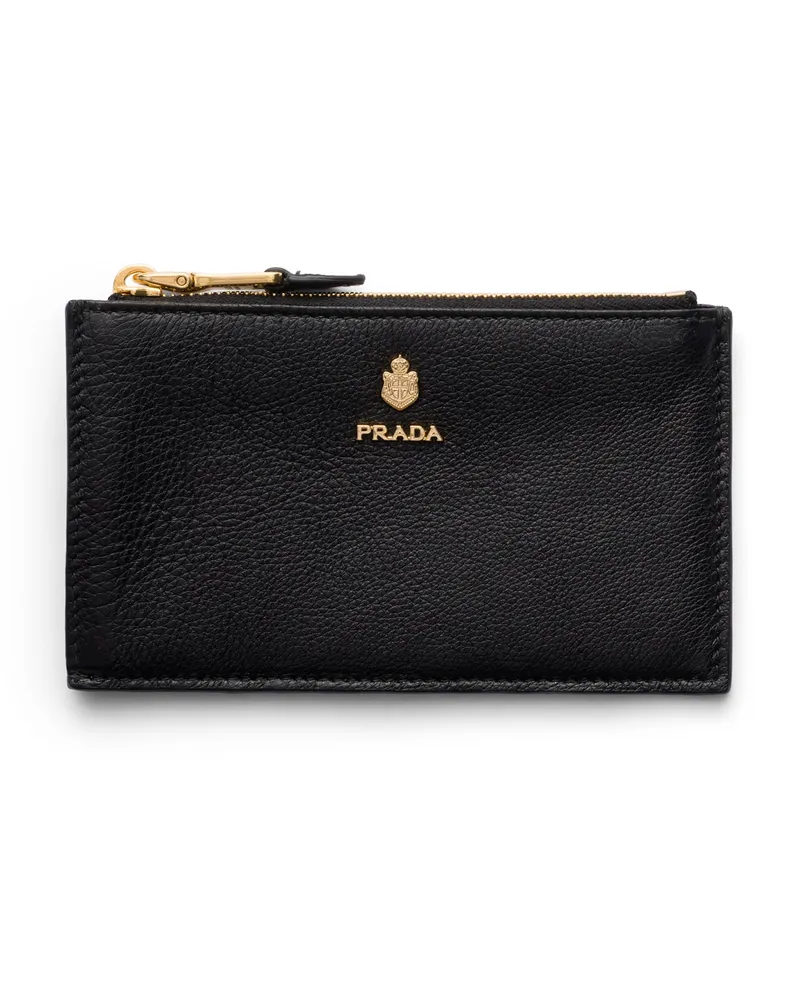 Prada Kartenetui Aus Leder, Damen, Schwarz Schwarz