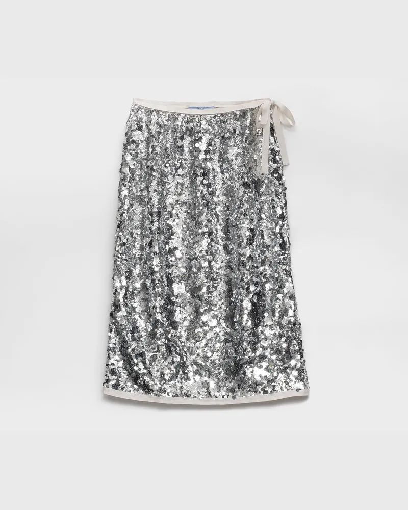 Prada Rock aus bestickten Pailletten Silber