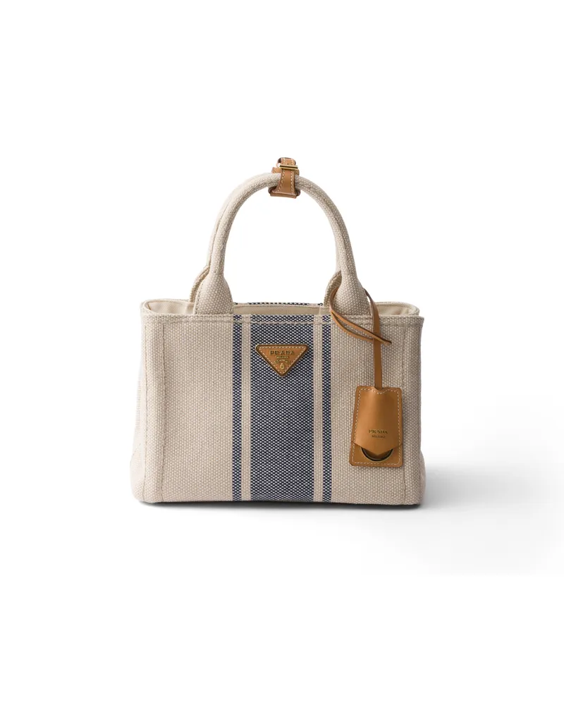 Prada Kleine  Jardinière Tasche Aus Baumwoll-canvas, Damen, Beige/baltikblau Beige