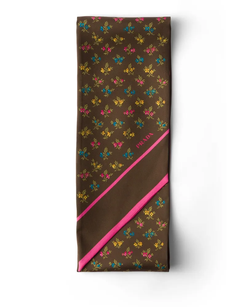 Prada Schmaler Schal Aus Bedrucktem Seiden-twill, Damen, Kakaobraun Kakaobraun