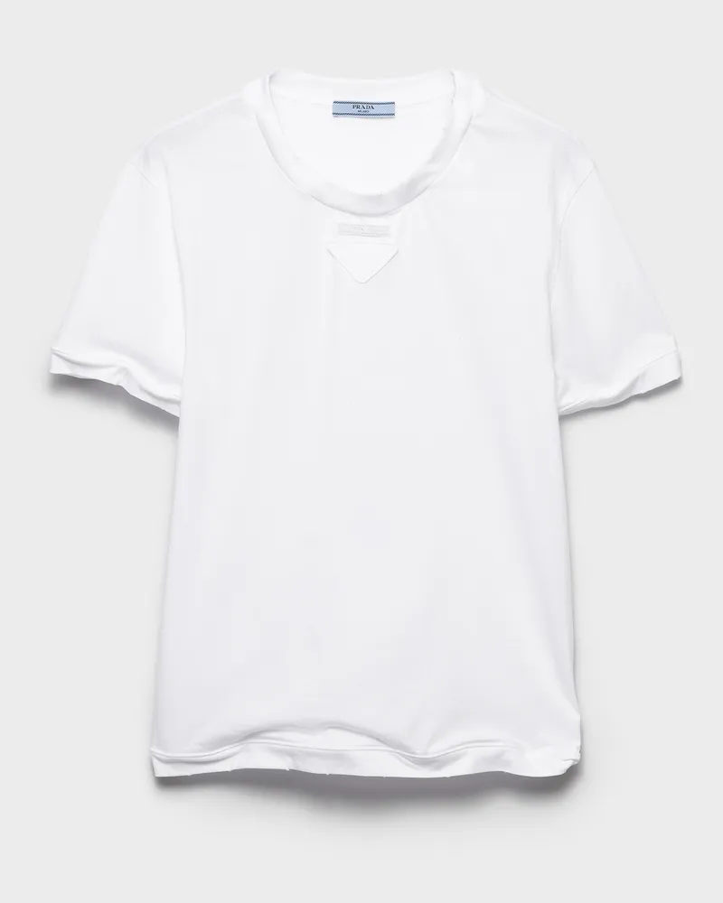 Prada T-Shirt aus Baumwolljersey Weiss