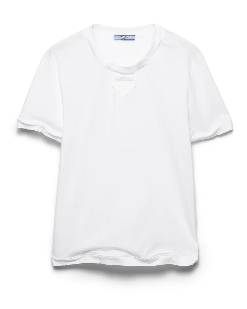 Prada T-shirt Aus Baumwolljersey, Damen, Weiss, Größe Weiss
