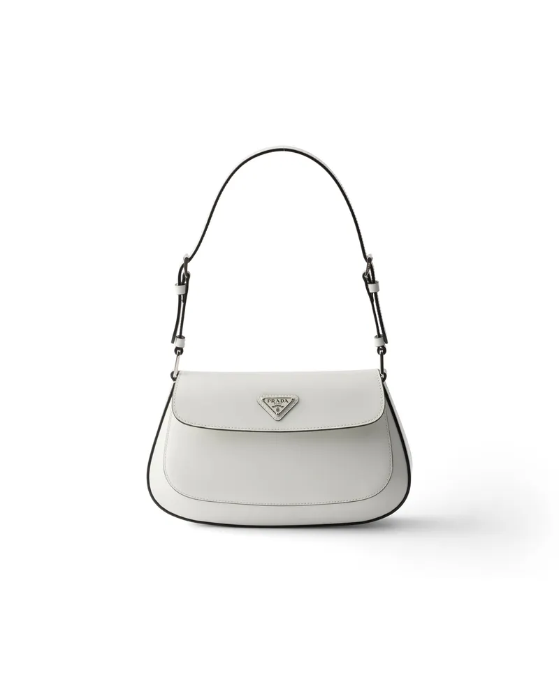 Prada Cleo Schultertasche Aus Gebürstetem Leder, Damen, Weiss Weiss