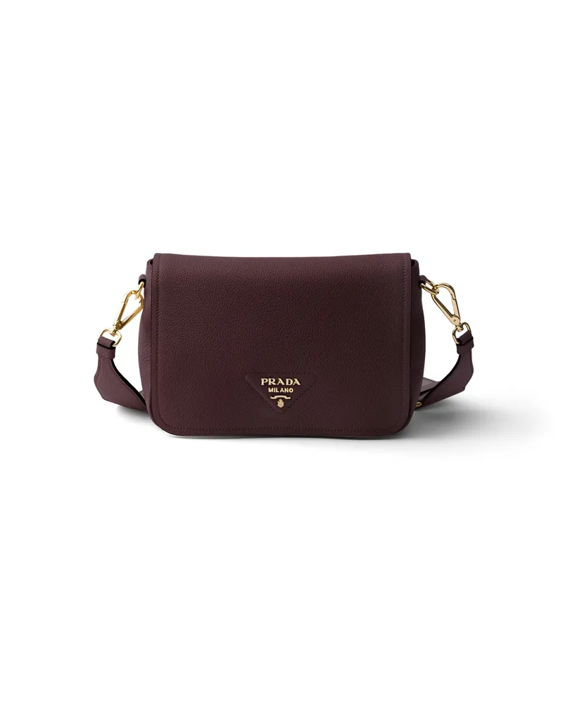 Prada Schultertasche Aus Leder, Damen, Burgunder Burgunder