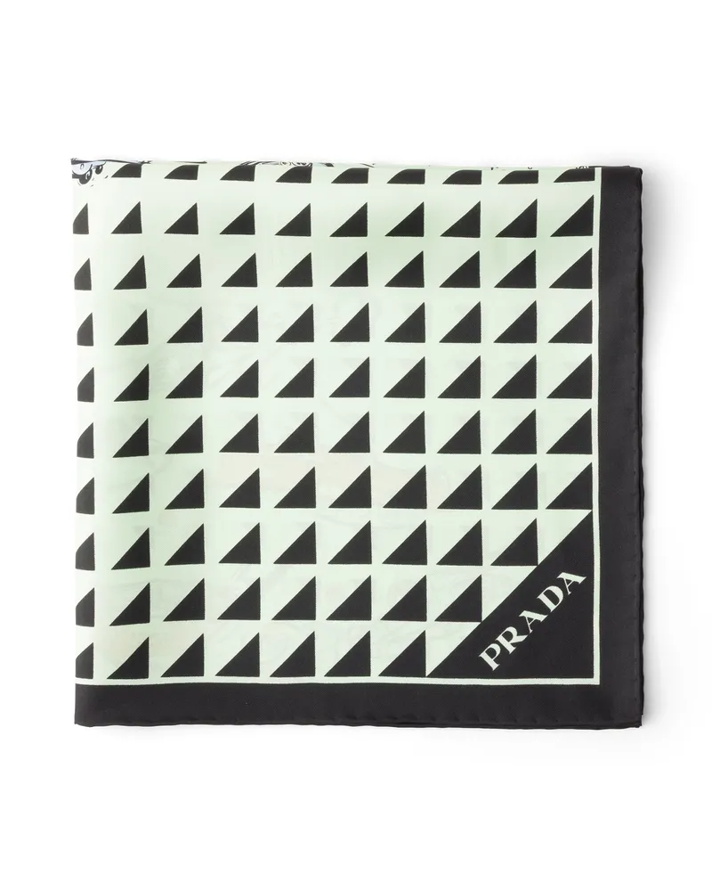 Prada Schal Aus Seidentwill Mit Print, 55 x 55, Damen, Schwarz/aqua Schwarz