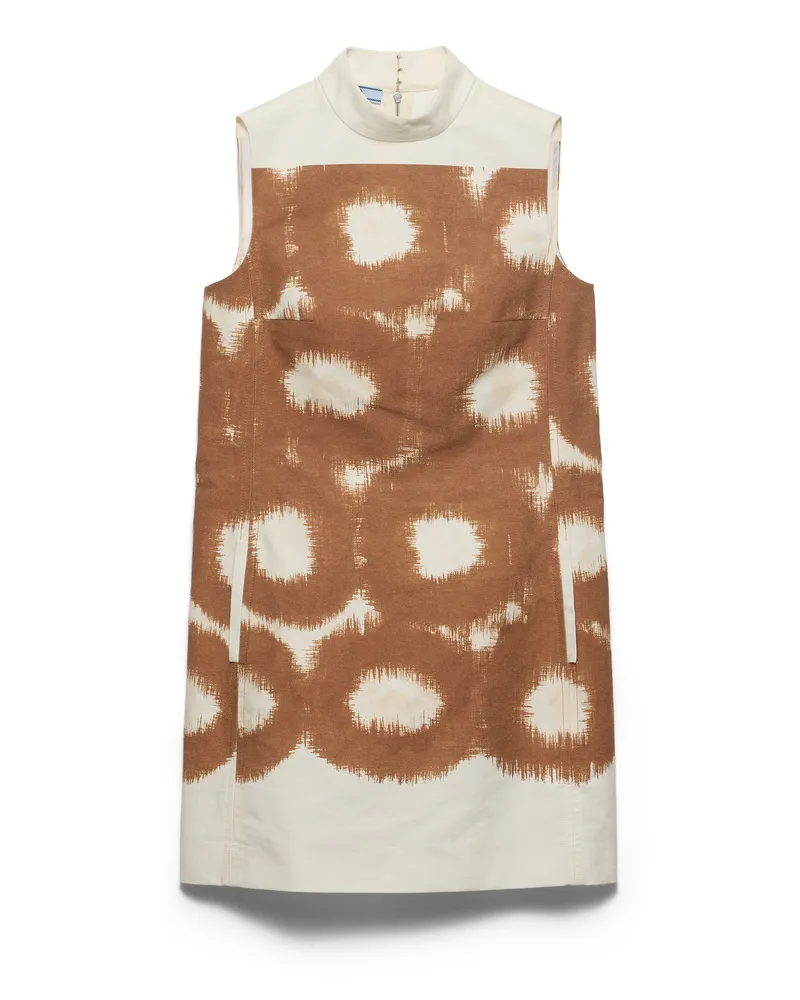 Prada Bedrucktes Minikleid Aus Canvas, Damen, Tabak, Größe Tabak