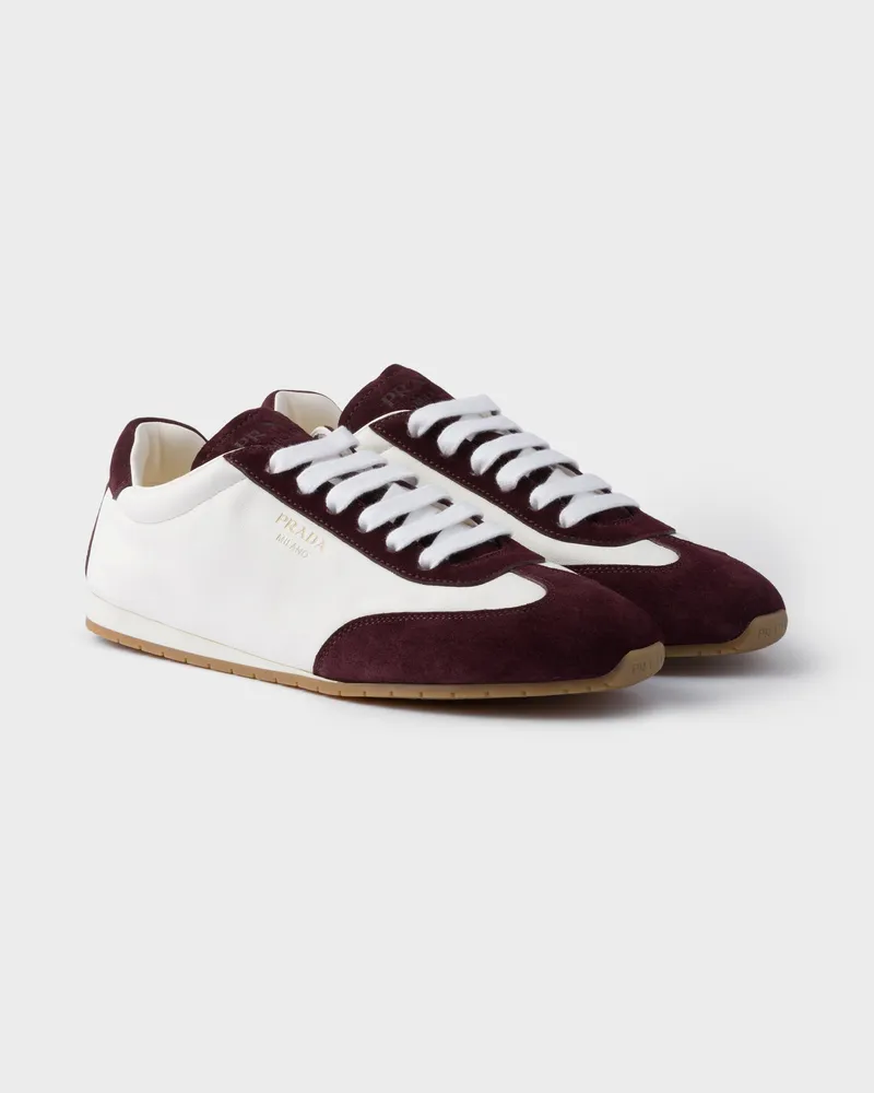 Prada Sneaker aus Nappa-Leder und Wildleder Elfenbein