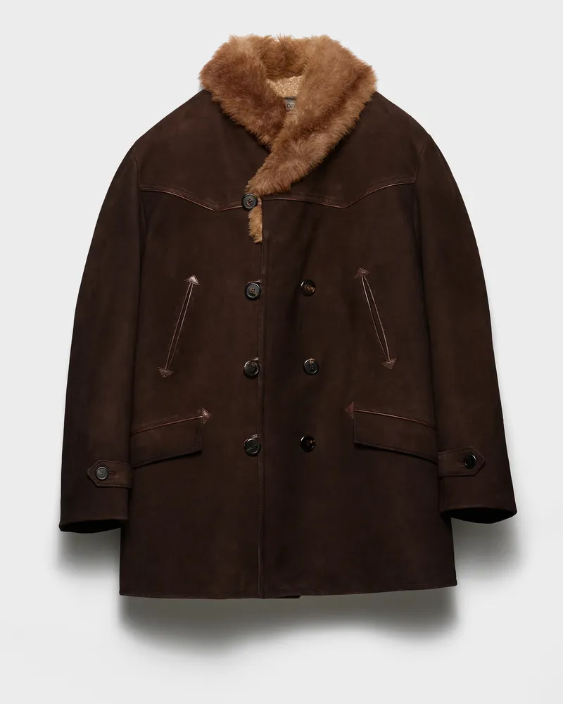 Prada Jacke aus Wildleder und Lammfell Dunkelbraun