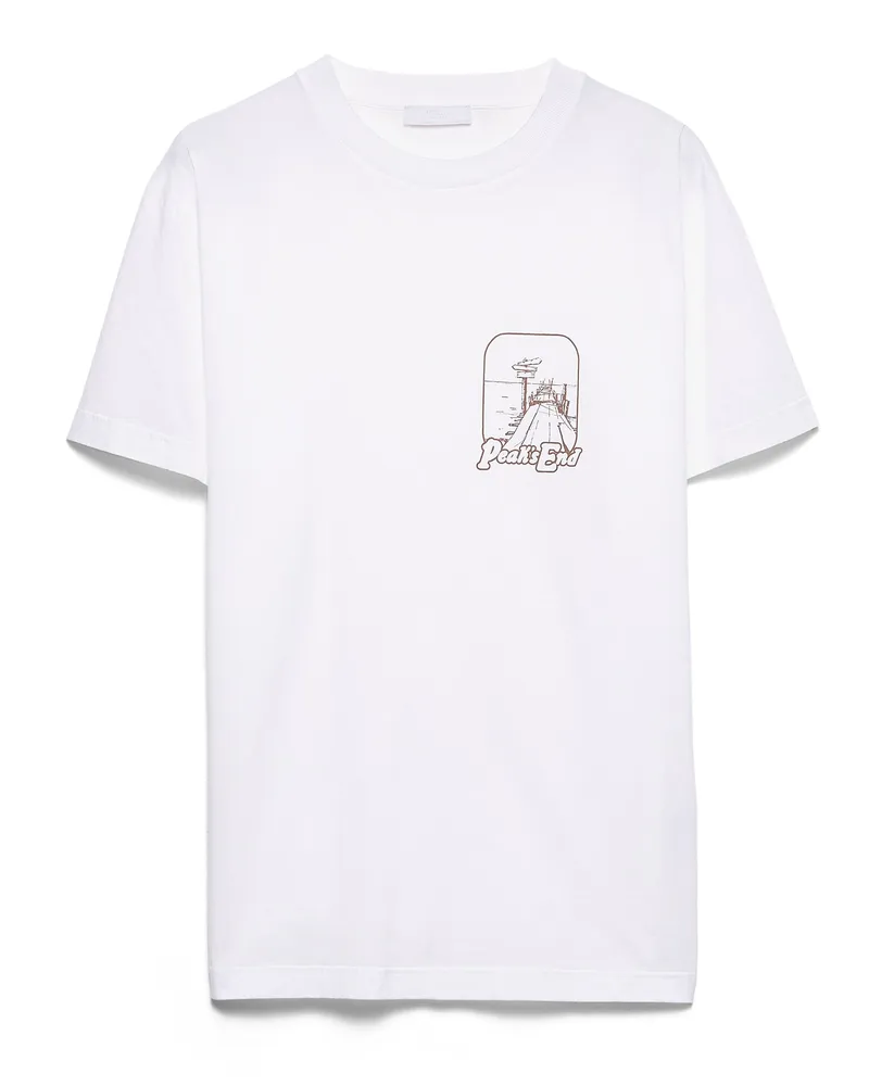 Prada T-shirt Aus Bedruckter Baumwolle, Herren, White/cocoa Brown, Größe White