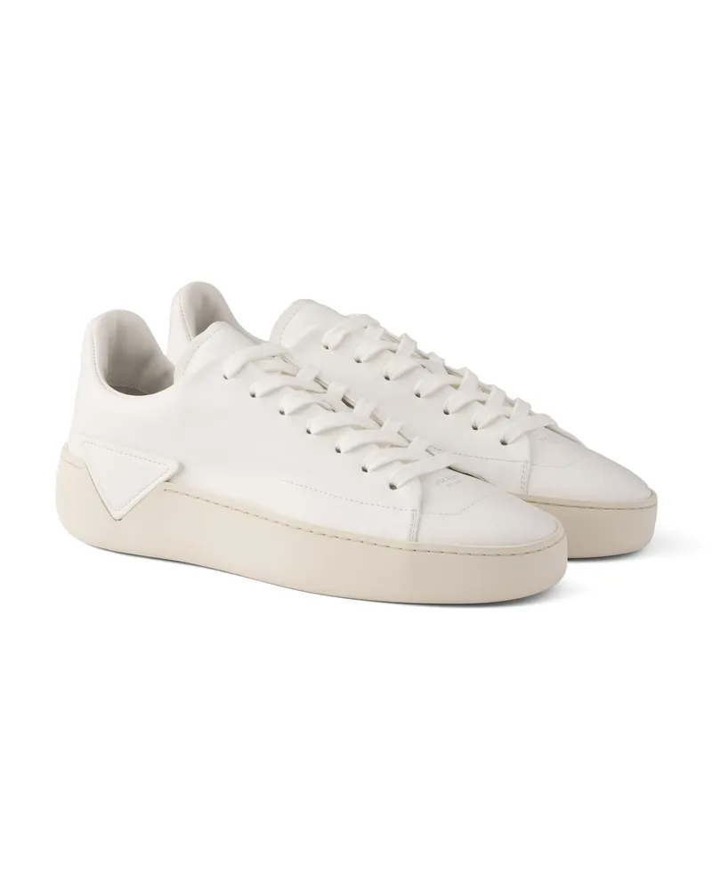 Prada Sneaker Court Aus Leder, Damen, Weiss, Größe Weiss